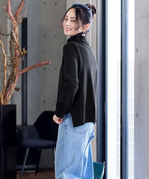 Tiaclasse 【洗える】もっちり柔らかいリブタートルプルオーバーニット ブラック