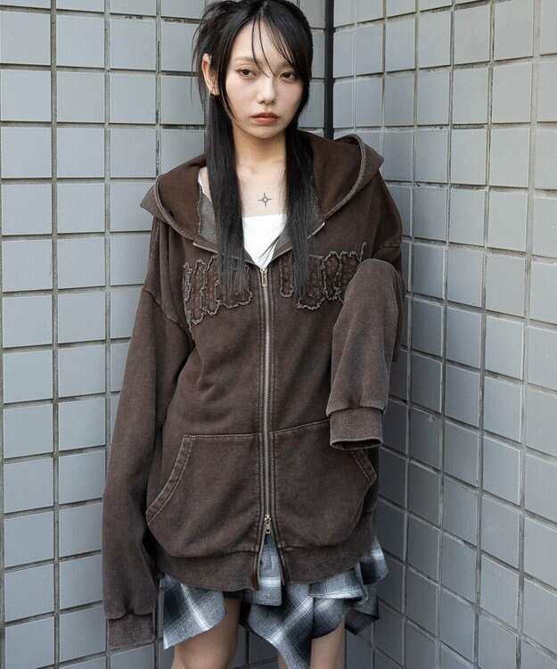 WEGO 【25年秋冬新作】ファーフードBIGZIPパーカー ブラウン