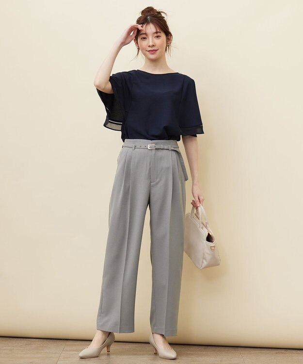 ANY SIS 【洗える】ドライオックスタック ワイドパンツ ライトグレー