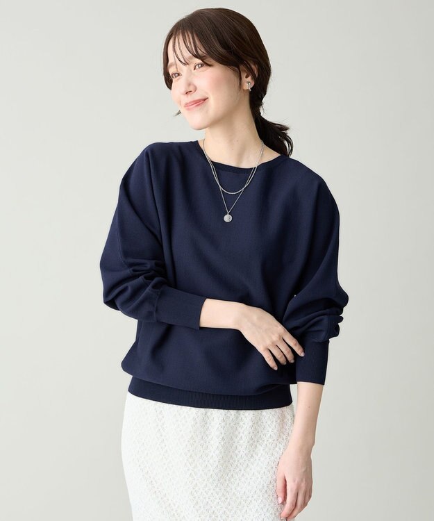 ANY スプリングカラーニットドルマンプルオーバー ネイビー