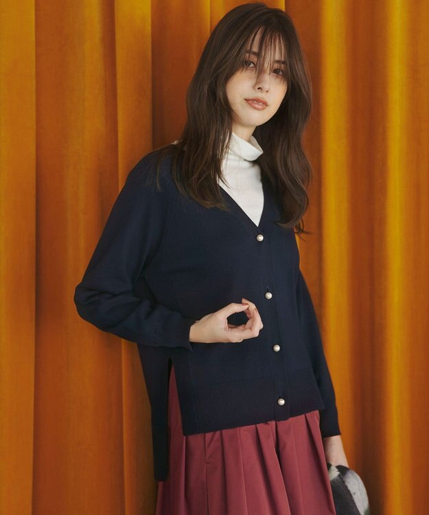 ANY SIS 【洗える】Vネックミディ カーディガン ネイビー
