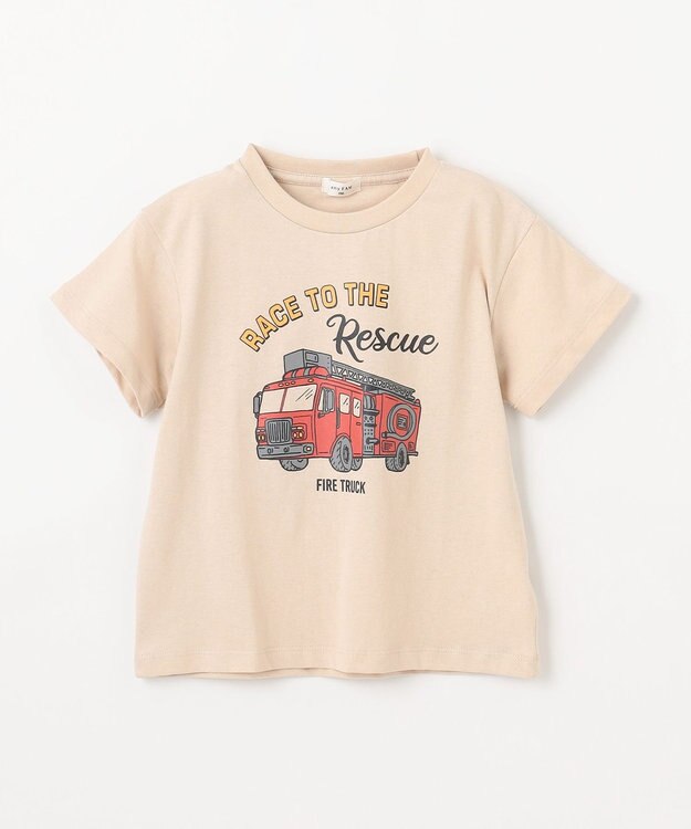 ANY KIDS 車プリント 半袖Tシャツ ベージュ（消防車）
