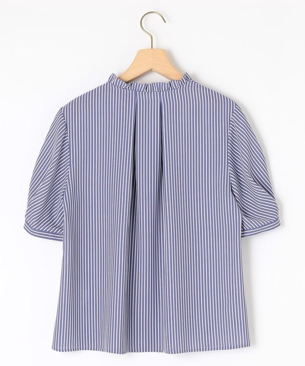 組曲 ライトデシンフリル襟 ブラウス ブルーストライプ系1