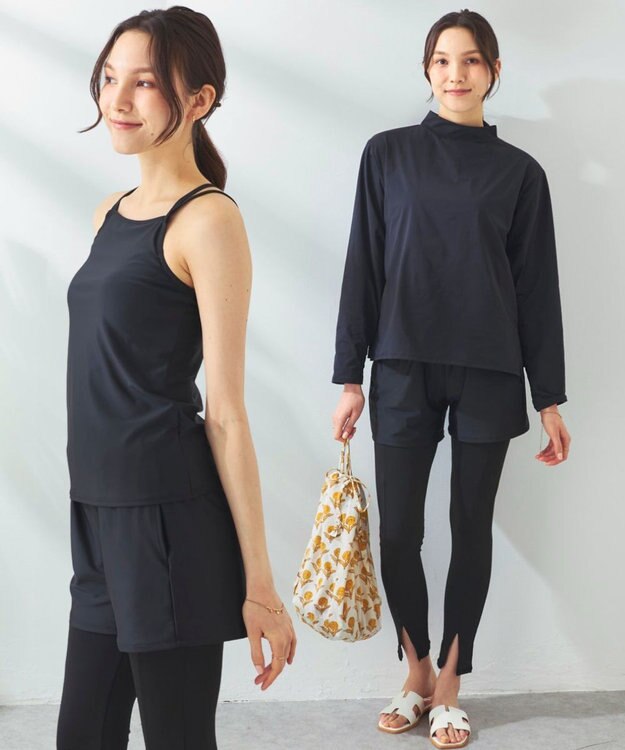 OP／FILA 【ocean pacific】モックネックラッシュガード付き 水着5点セット ブラック