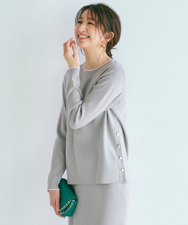 J.PRESS LADIES 【洗える】 レーヨンストレッチフルニードル ニット ベージュ系
