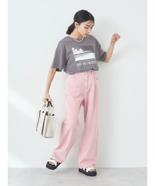 earth music&ecology タックルーズデニムパンツ Pink