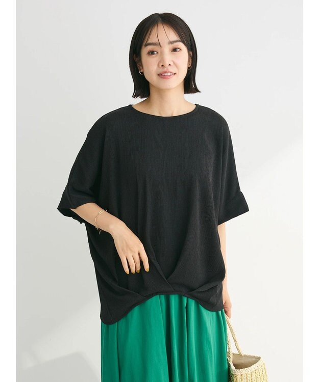 Green Parks 裾タック表面カットプルオーバー Black