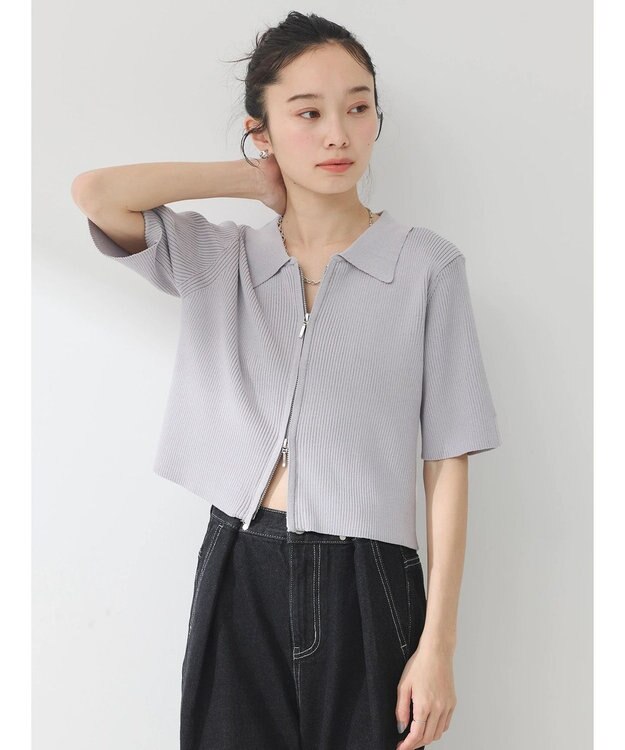 earth music&ecology 衿付きダブルＺＩＰカーディガン Light Gray