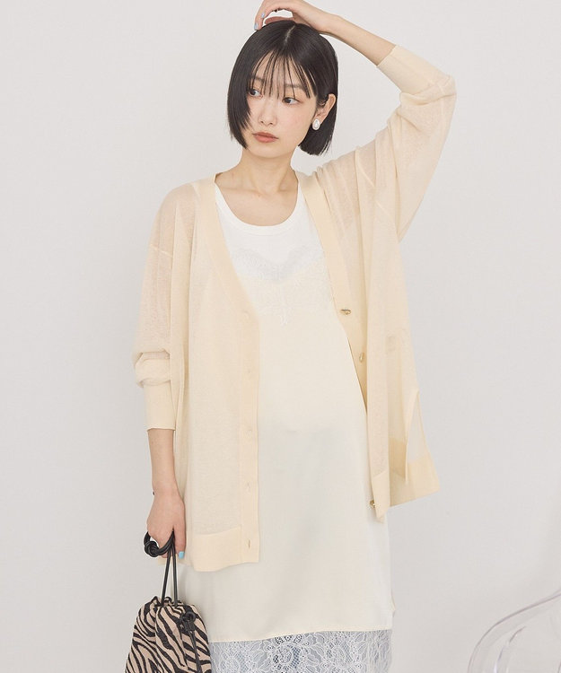 AMERICAN HOLIC メタルボタンシアーVネックカーディガン Ivory