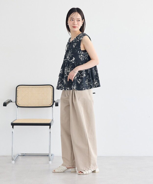 earth music&ecology 【セットアップ対応】前後2WAYフラワーノースリーブブラウス Black