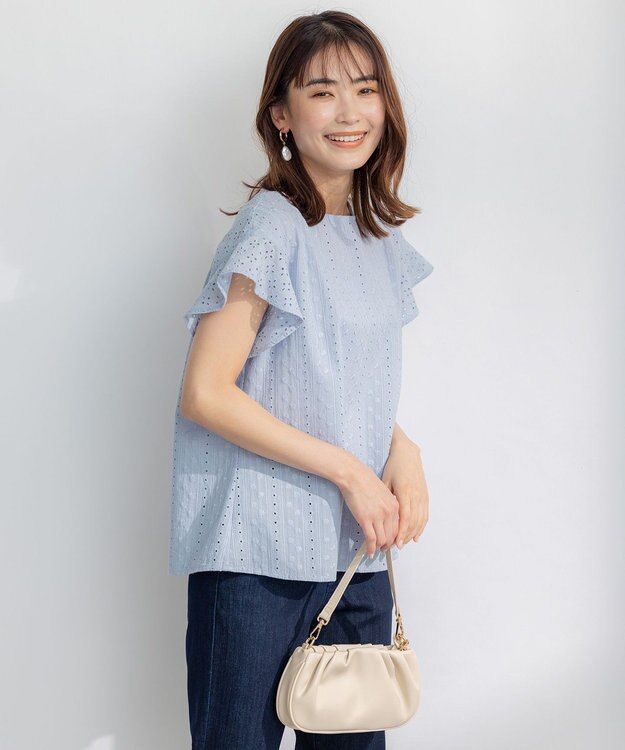 組曲 S エンブロイダリーレースフレンチスリーブ ブラウス 【WEB限定】サックスブルー系9