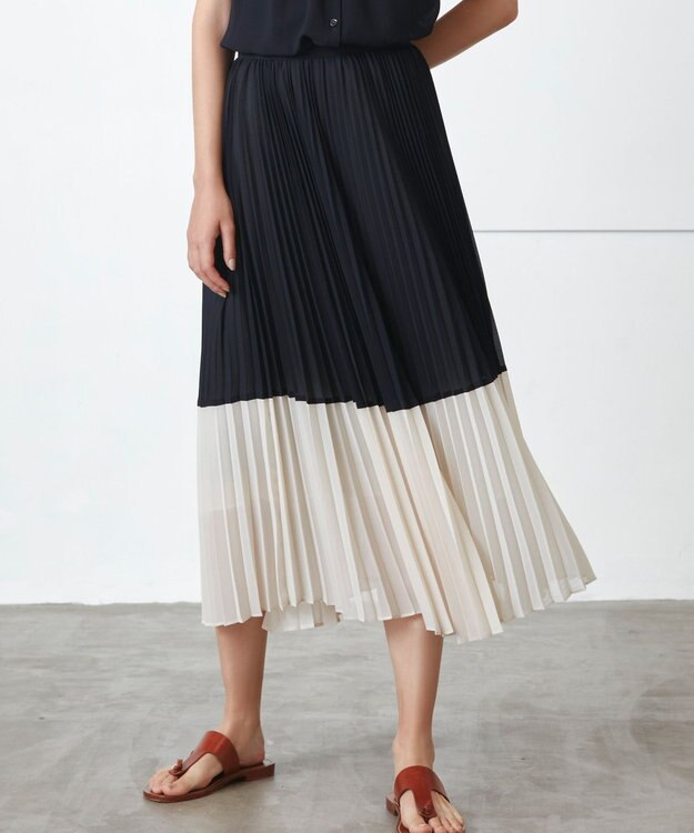 BEIGE， BOUIN / プリーツスカート Navy x Ecru
