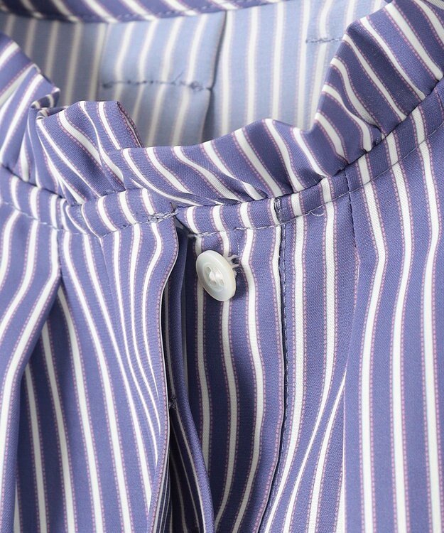 組曲 ライトデシンフリル襟 ブラウス ブルーストライプ系1