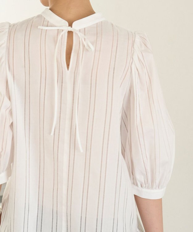 UNFILO ストライプレース 2WAY パフスリーブブラウス オフ