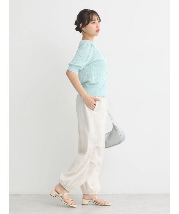 earth music&ecology リボン柄透かし編みニットカーディガン Mint