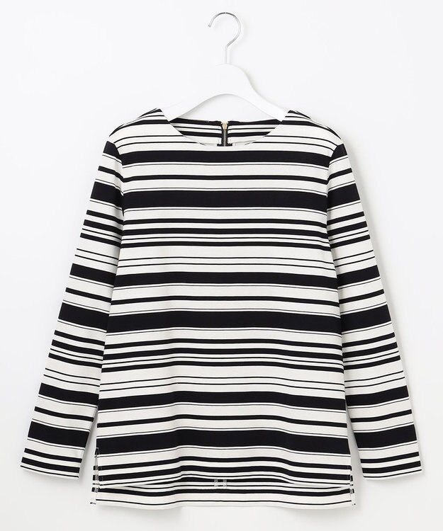 自由区 【洗える】コットンポンチボーダー クルーネック カットソー ネイビー系1