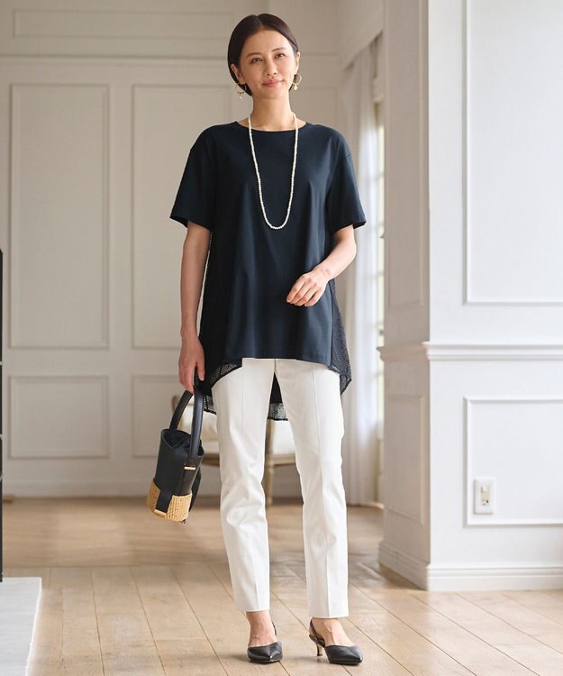 自由区 【WEB限定・洗える・XSサイズあり】レースコンビ カットソー ネイビー系