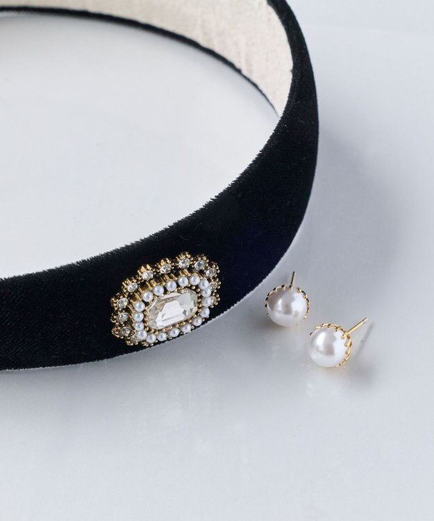 Phoebe <オンワード限定セット>トゥウィンクルフレームパールピアス×クラッシービジューカチューシャ ゴールド ゴールド