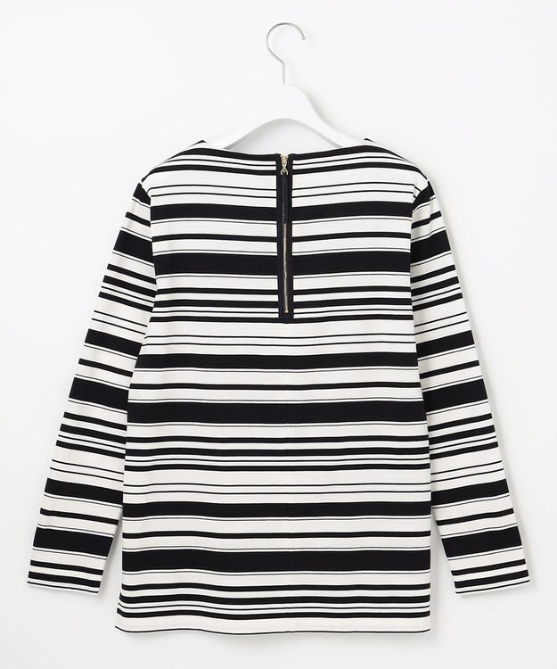 自由区 【洗える】コットンポンチボーダー クルーネック カットソー ネイビー系1