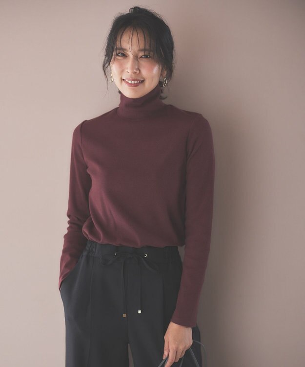 ANY 【洗濯機可】ソフトタッチリブタートルネック ボルドー