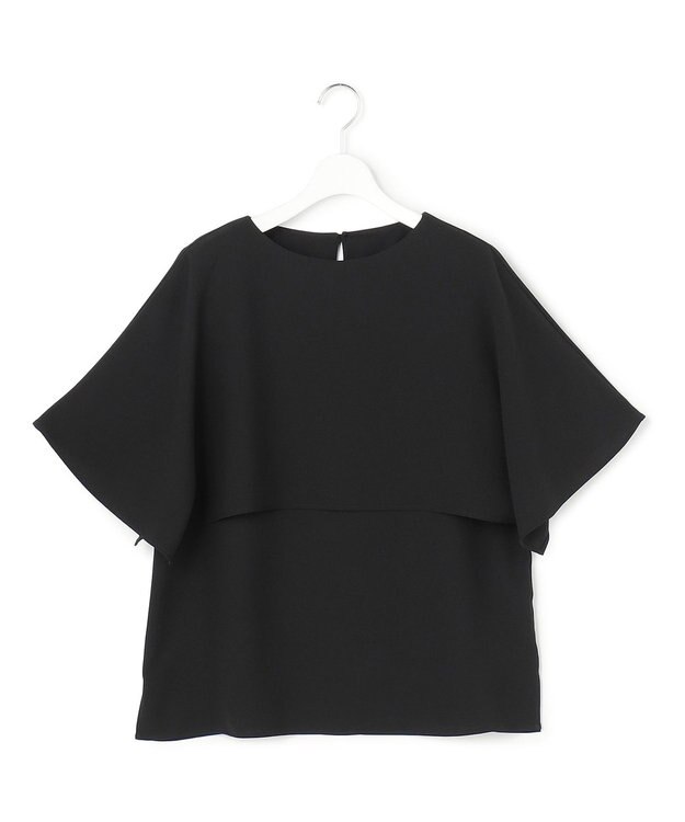 23区 【吸水速乾/UVカット/接触冷感】ストレッチジョーゼット  ケープデザイン カットソー ブラック系