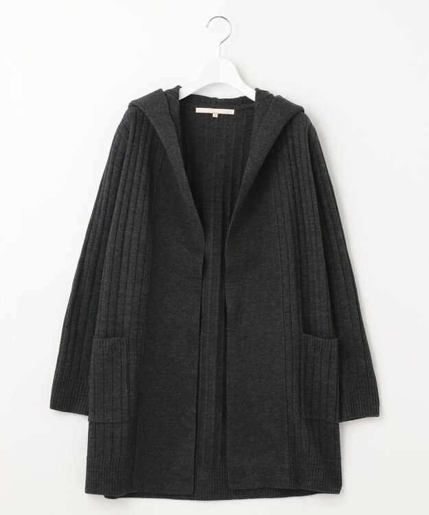 自由区 【ご好評につき新色追加】【WEB限定・洗える】ウールミックス フード付きカーディガン グレー系