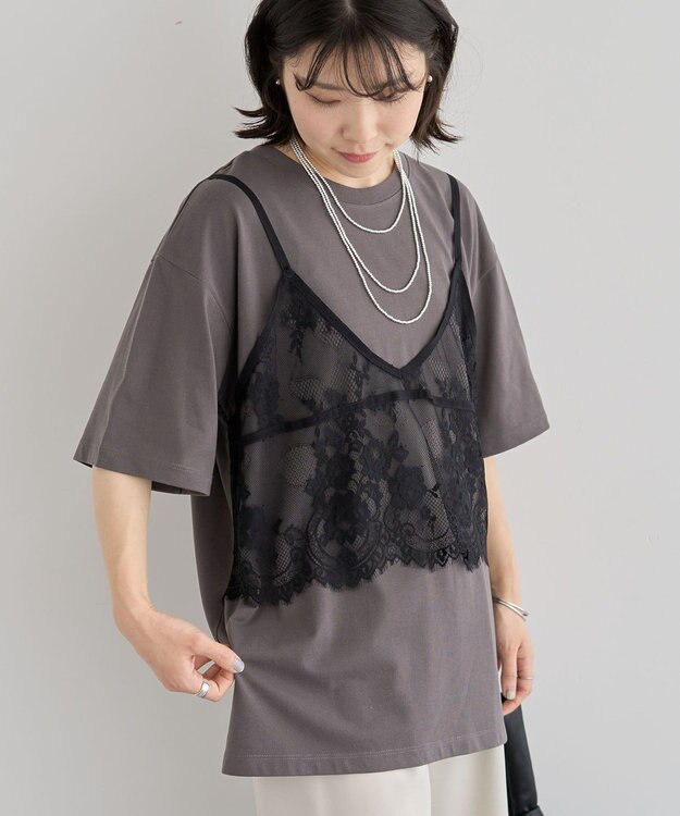 Green Parks レースビスチェドッキングチュニック Charcoal Gray