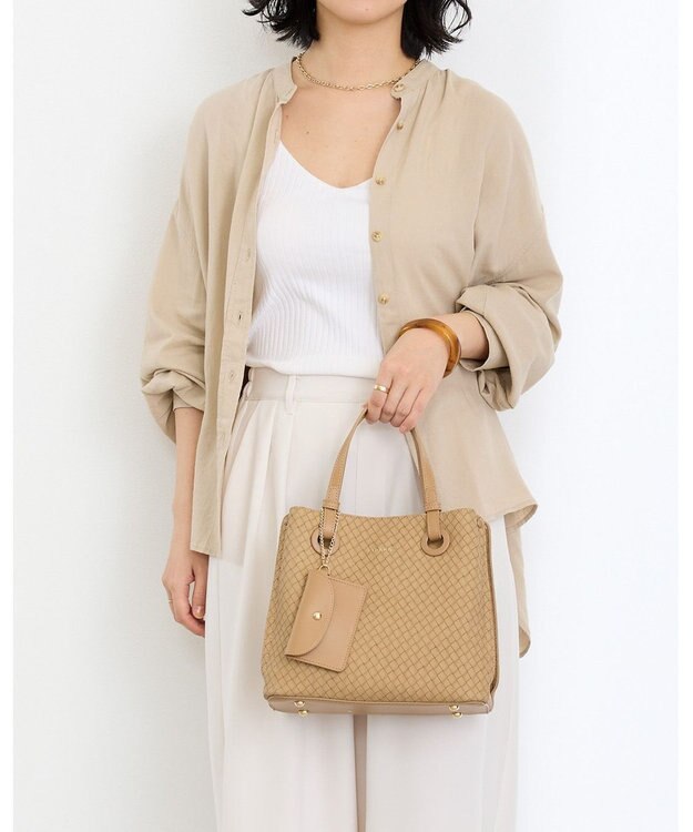 MioFIRANO カジュアルシックバスケットウィーブハンドバッグ 2WAY パスケース付き　FIRANO フィラノ BEIGE