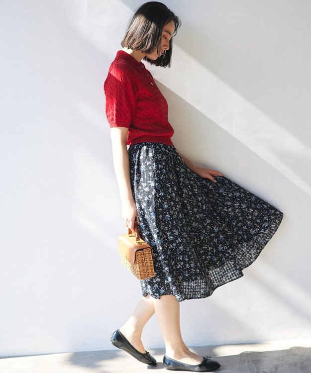 組曲 L ポロ襟 ニットプルオーバー レッド系