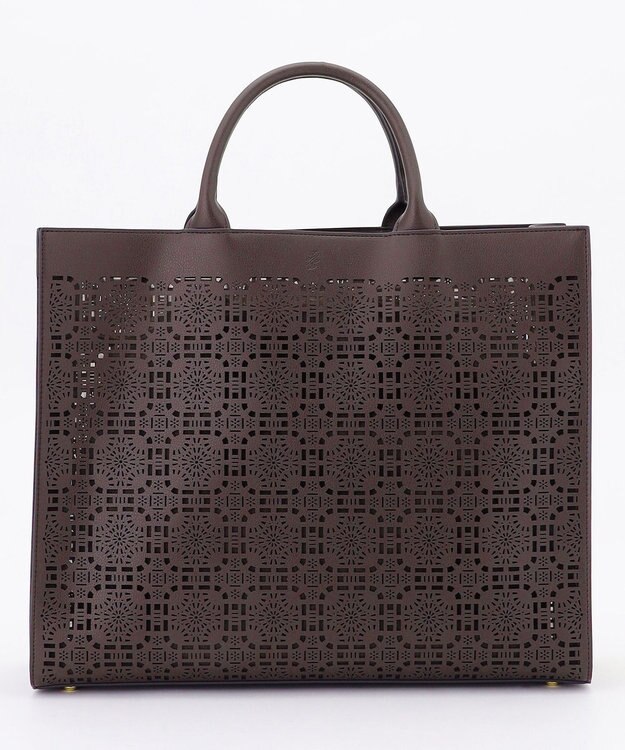 自由区 【カタログ掲載・巾着袋付き・A4サイズ収納可】パンチングレース トート ダークブラウン