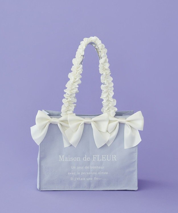 Maison de FLEUR ジャカードリボンフリルスクエアトートMバッグ Blue