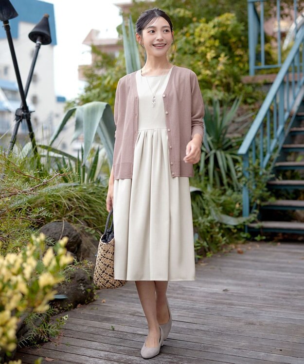 Tiaclasse L Vネックラメニットシアーカーディガン ピンク