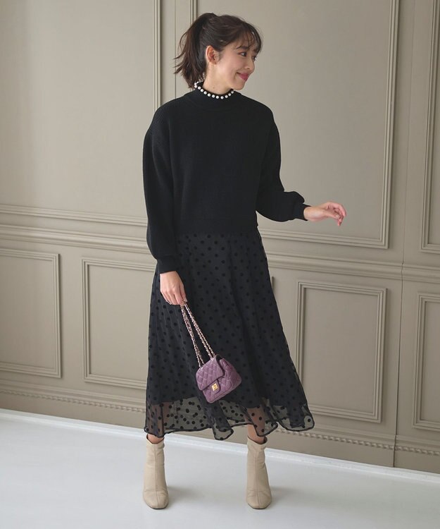 Feroux パール襟 ニット ブラック系