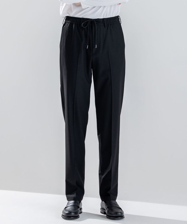 JOSEPH HOMME 新素材【ストレッチ/ウエストゴム仕様】ウール混キャリーマンストレッチ ドロスト付ストレートパンツ / HOVE ブラック系