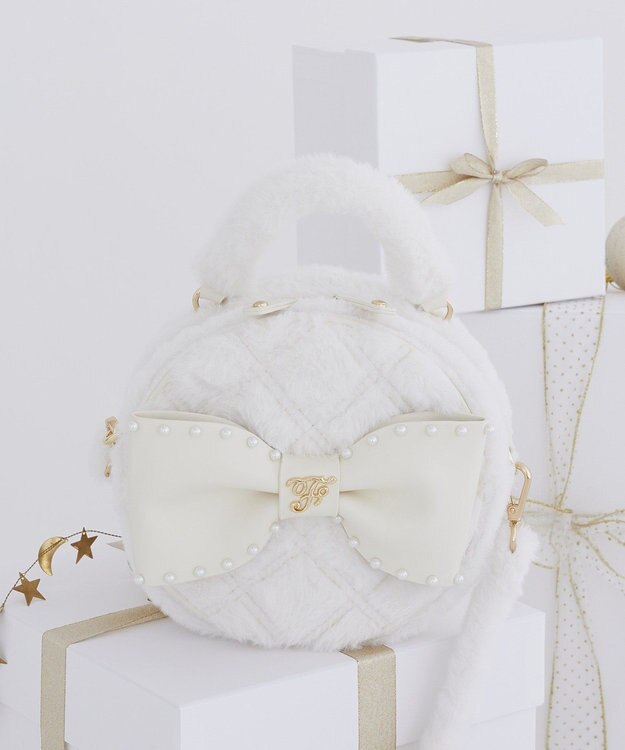 Maison de FLEUR フェイクファーパールリボンラウンドバッグ White