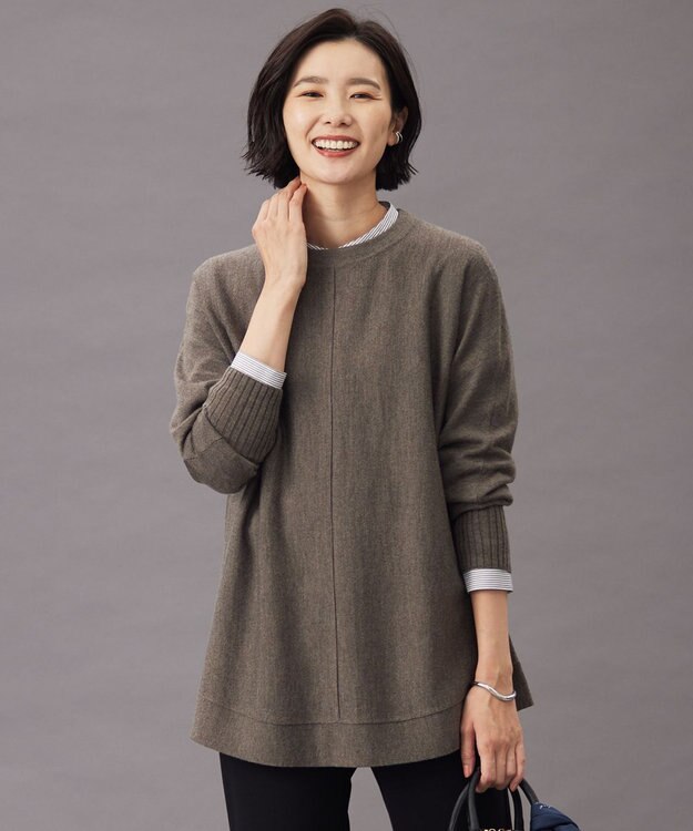 J.PRESS LADIES 【洗える】EASY WOOL チュニック ニット ブラウン系