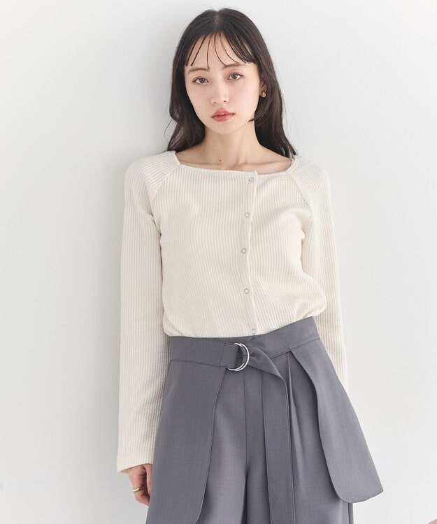 earth music&ecology 【予約】アシメ釦ツイストテレコカットソー アイボリー