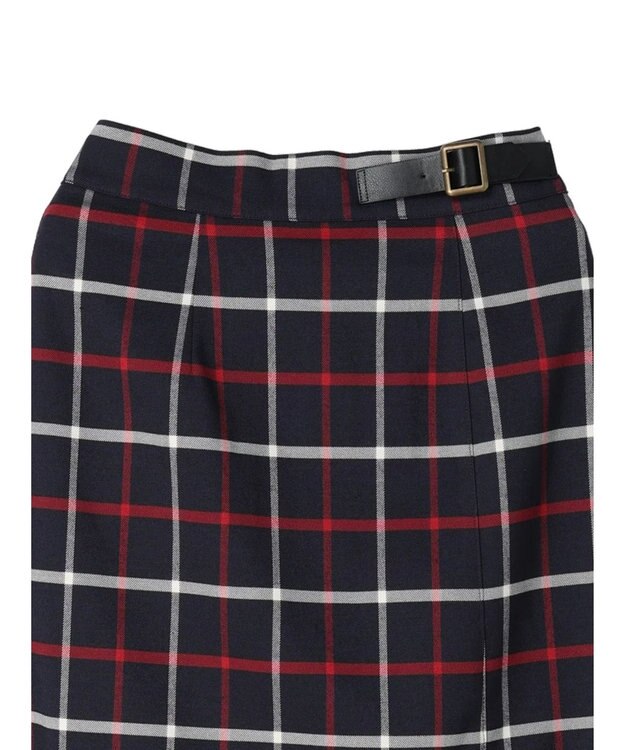 Green Parks ベルトデザインチェックＩラインスカート Navy