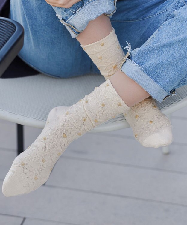 Tiaclasse 花柄ジャガードソックス アイボリー