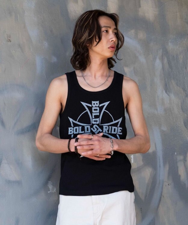 WEGO グラフィックリブタンクトップ ブラック