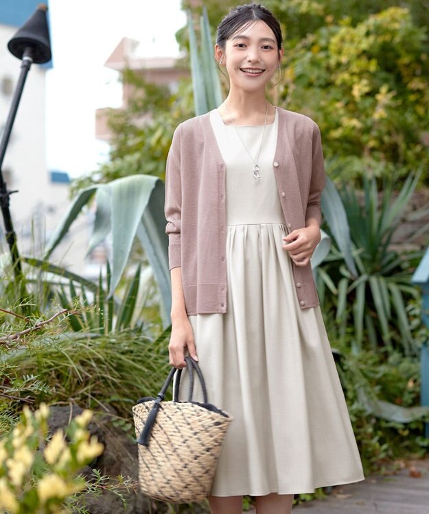 Tiaclasse L Vネックラメニットシアーカーディガン ピンク