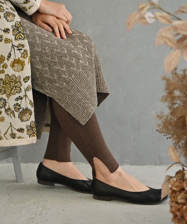 AND WOOL 〈高品質ウール〉〈洗えるニット〉〈暖かい着心地〉ウールレギンス ブラウン