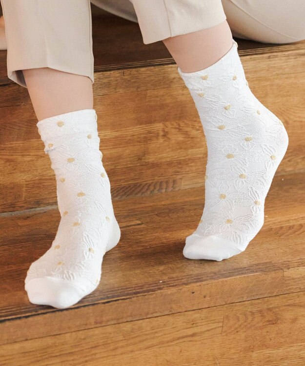 Tiaclasse 花柄ジャガードソックス オフホワイト