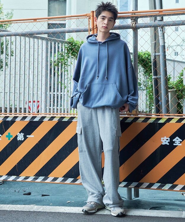 WEGO 【ウエストゴム/MLサイズ展開】ワイドカーゴスウェットパンツ 杢グレー