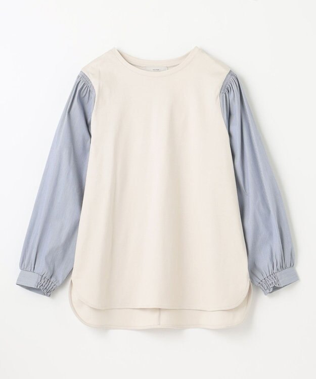 ANY L 【洗濯機可】着映えるシャーリングトップス オフ×ストライプ