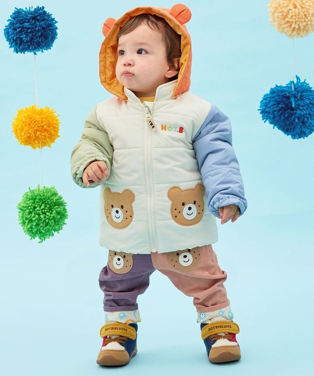 MIKI HOUSE HOT BISCUITS 【80-120cm】くまみみ付き 中綿ジャンパー アイボリー