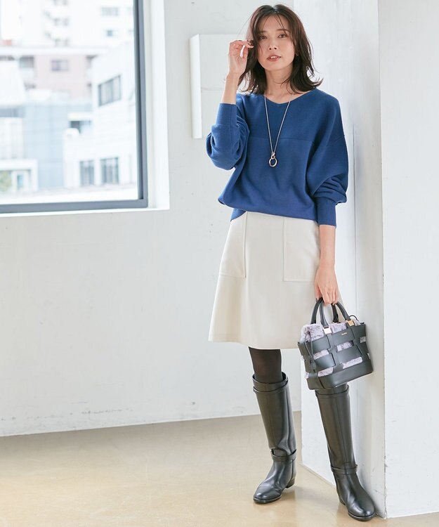 23区 【前後着用可能】コットンカシミヤ ニット ブルー