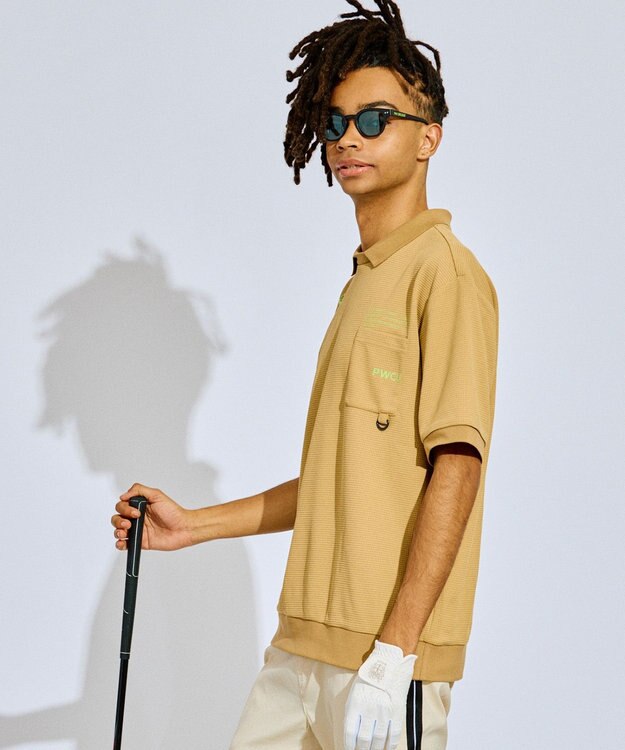 PW CIRCULUS 【GOLF OUT掲載アイテム】【MEN】ワッフルポロ ゴルフ ベージュ系