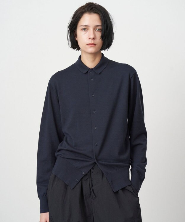 ATON WOOSTED WOOL | ポロカーディガン NAVY