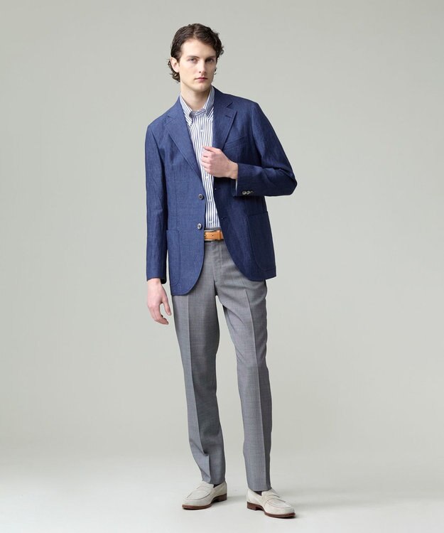 J.PRESS MEN 酷暑の清潔感もこれ一枚で【吸水速乾 / 抗菌防臭 / 防シワ】【J.PRESS OXFORD JERSEY】カノコインレイストライプ 半袖シャツ / B.D. ブルー系1